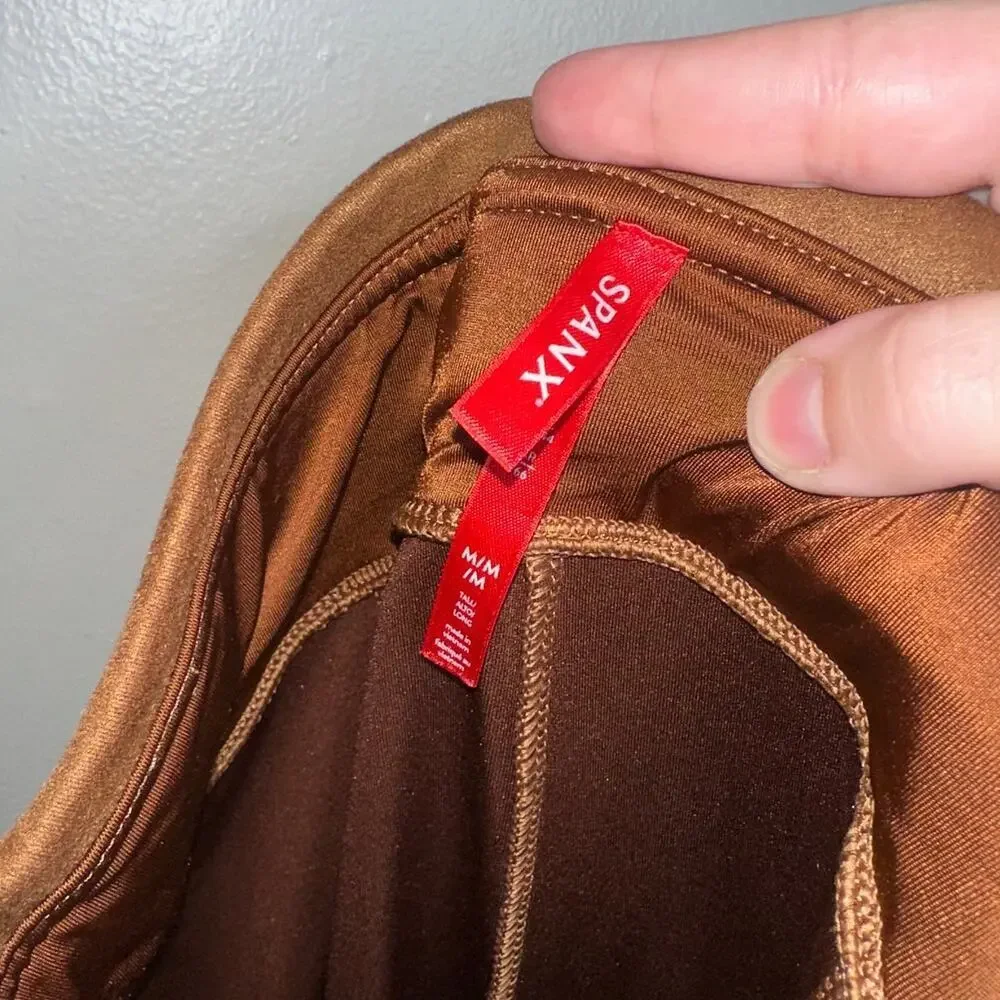 Spanx Faux Suede Shaping Leggings Medium Rich Caramel Brown High Rise - Picture 4 of 8